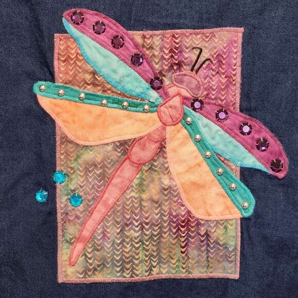 Vintage Alfredo's Wife Denim Vest Women's‎ XL Dragonfly Applique W/Rhinestones - Picture 4 of 7